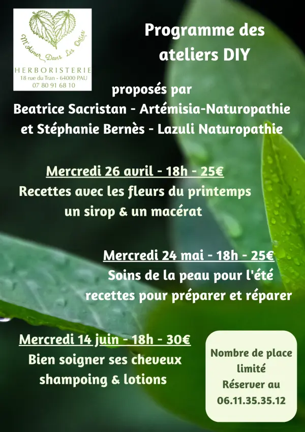 Naturopathie Billère affiche ateliers 2ème trimestre 2023